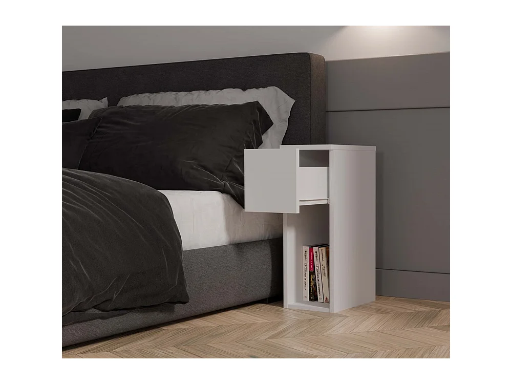 GALAX - Table de chevet blanche moderne avec tiroir et étagère 20x30x55 cm