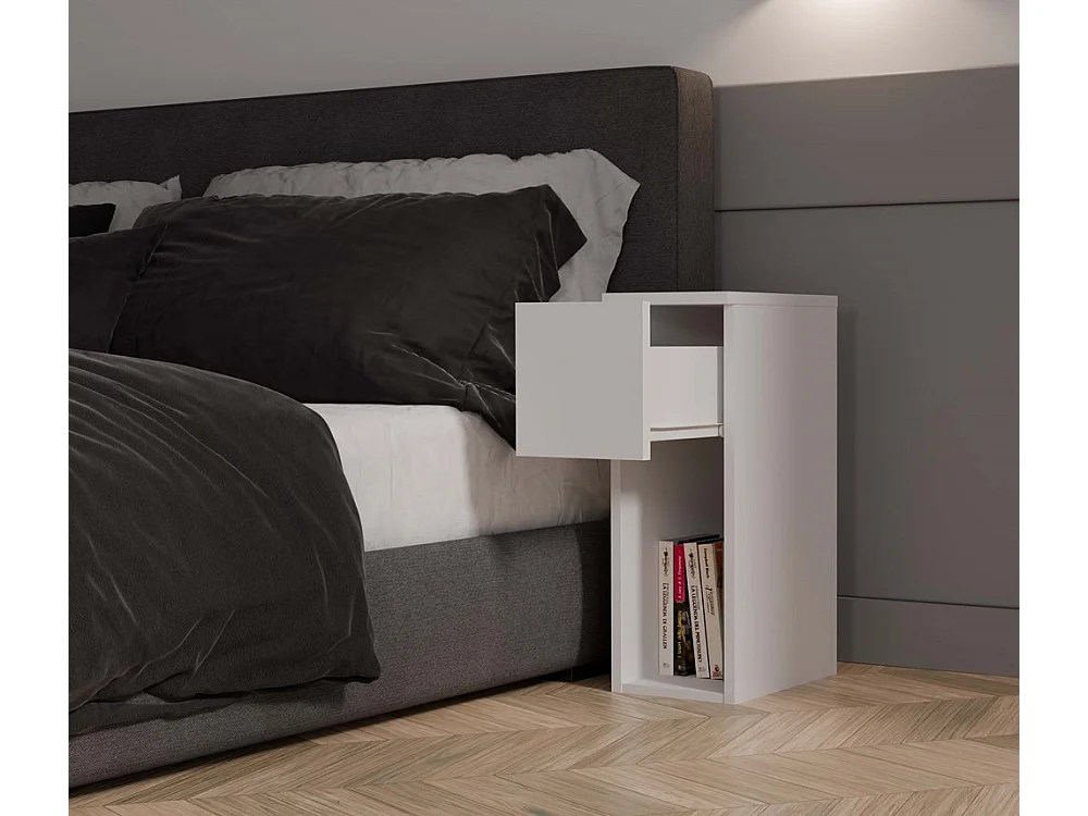 Szafka nocna GALAX 20/1S | Biała | 20x30x55 cm | Nowoczesny stolik z szufladą