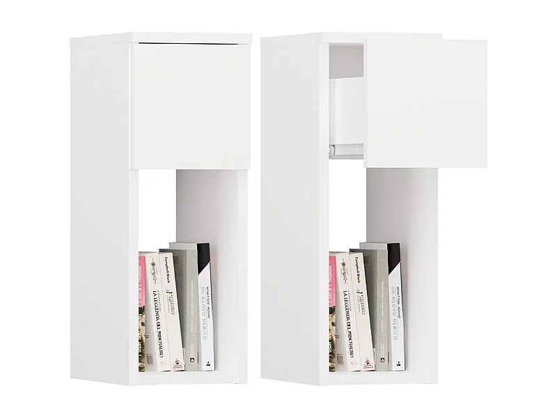 GALAX - Mesita de noche blanca moderna con cajón y estante 20x30x55 cm