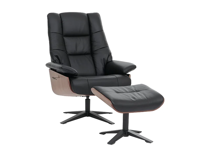 Poltrona relax MCA con poggiapiedi MCW-N57, sedia reclinabile, vera pelle legno ~ nero