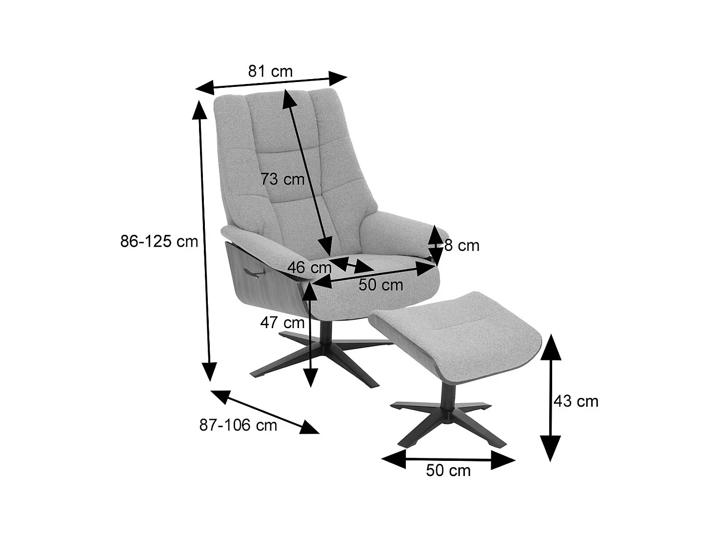 Relaxsessel + Hocker MCW-N57, Schwarz
