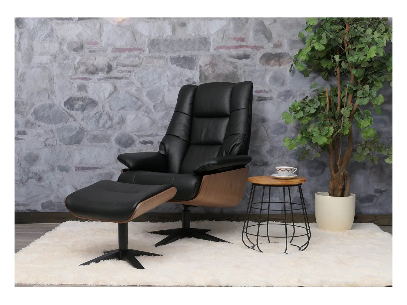 Relaxsessel + Hocker MCW-N57, Schwarz