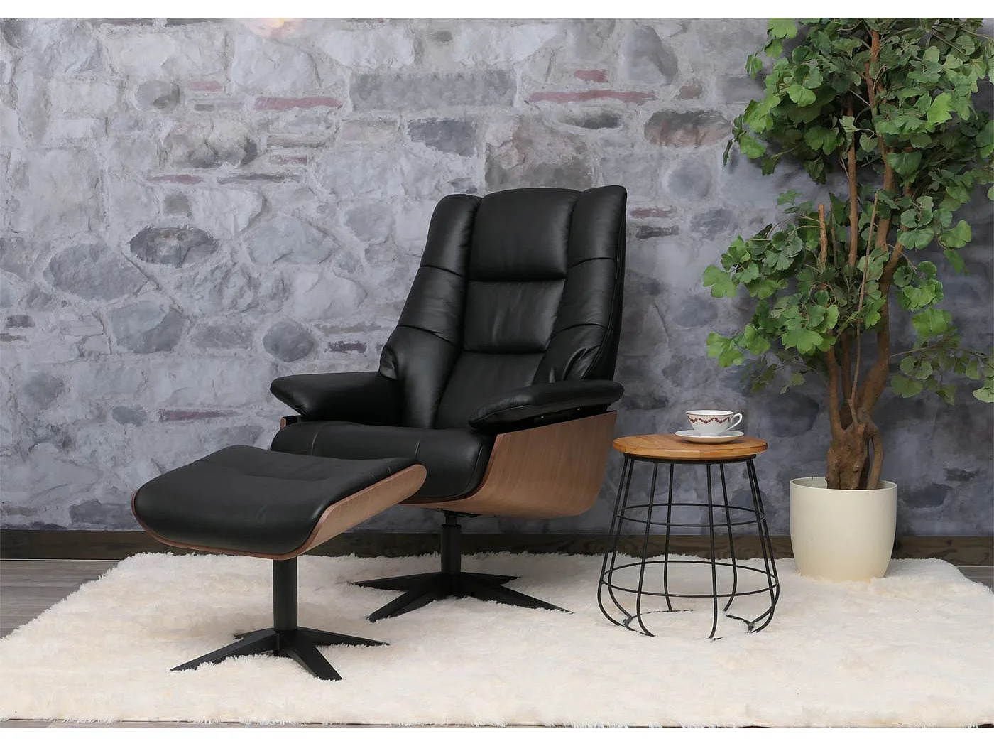 Relaxsessel + Hocker MCW-N57, Schwarz