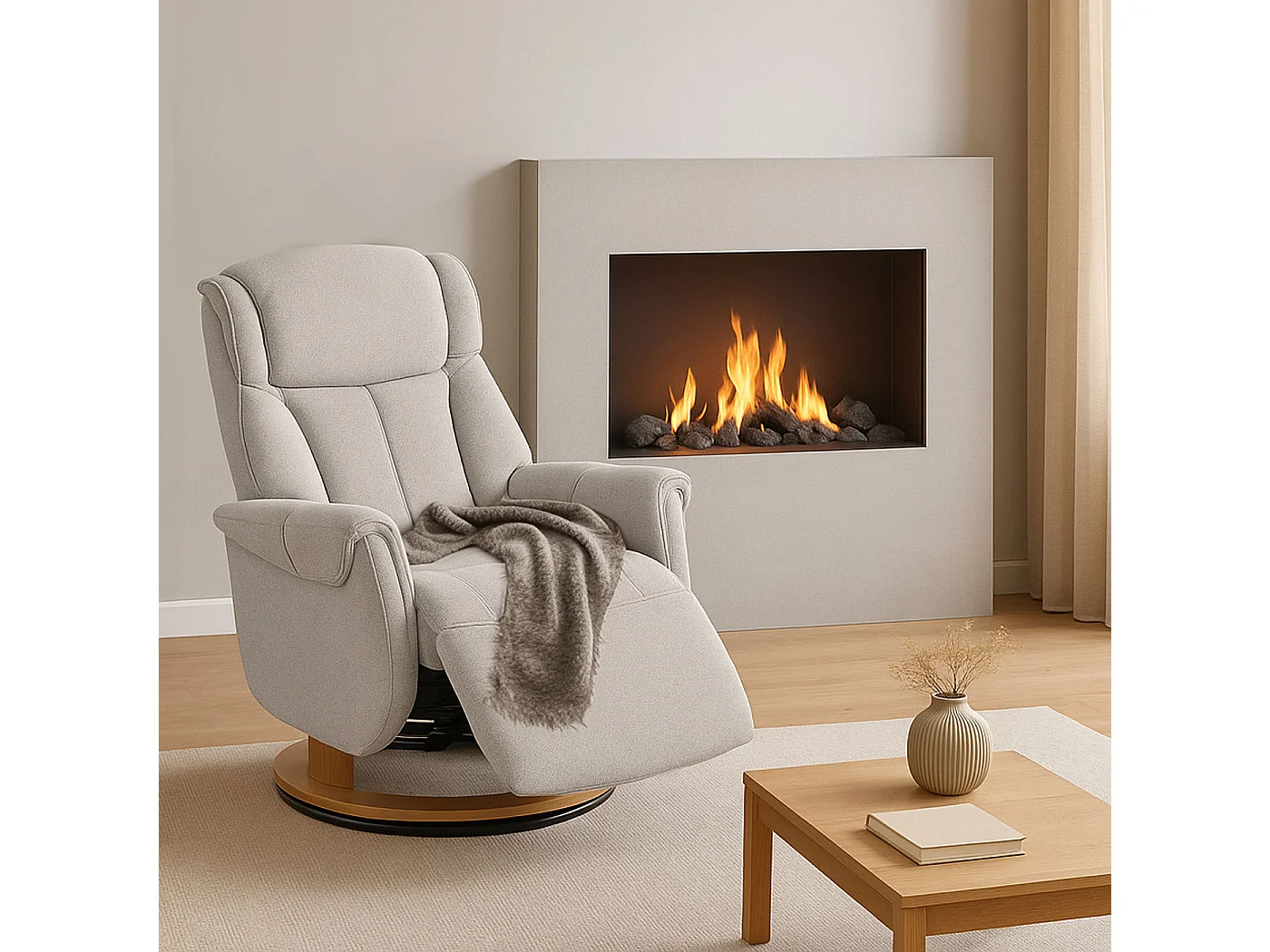 Relaxsessel + Aufstehhilfe MCW-N58, Grau, Holz Natur