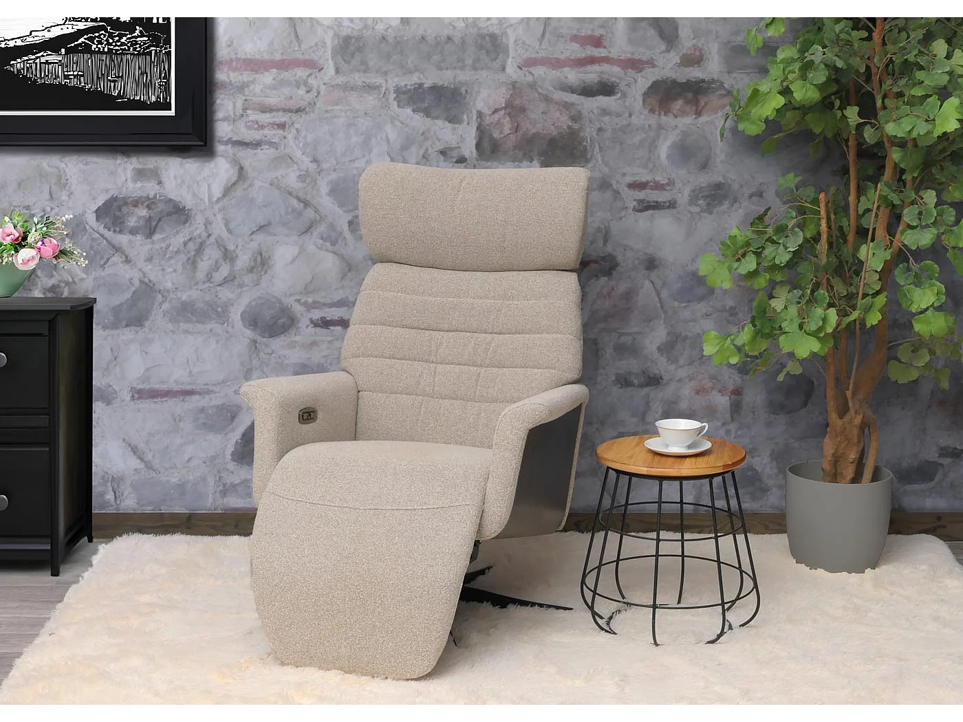 Relaxsessel MCW-N56, Stoff braun, Holz grau