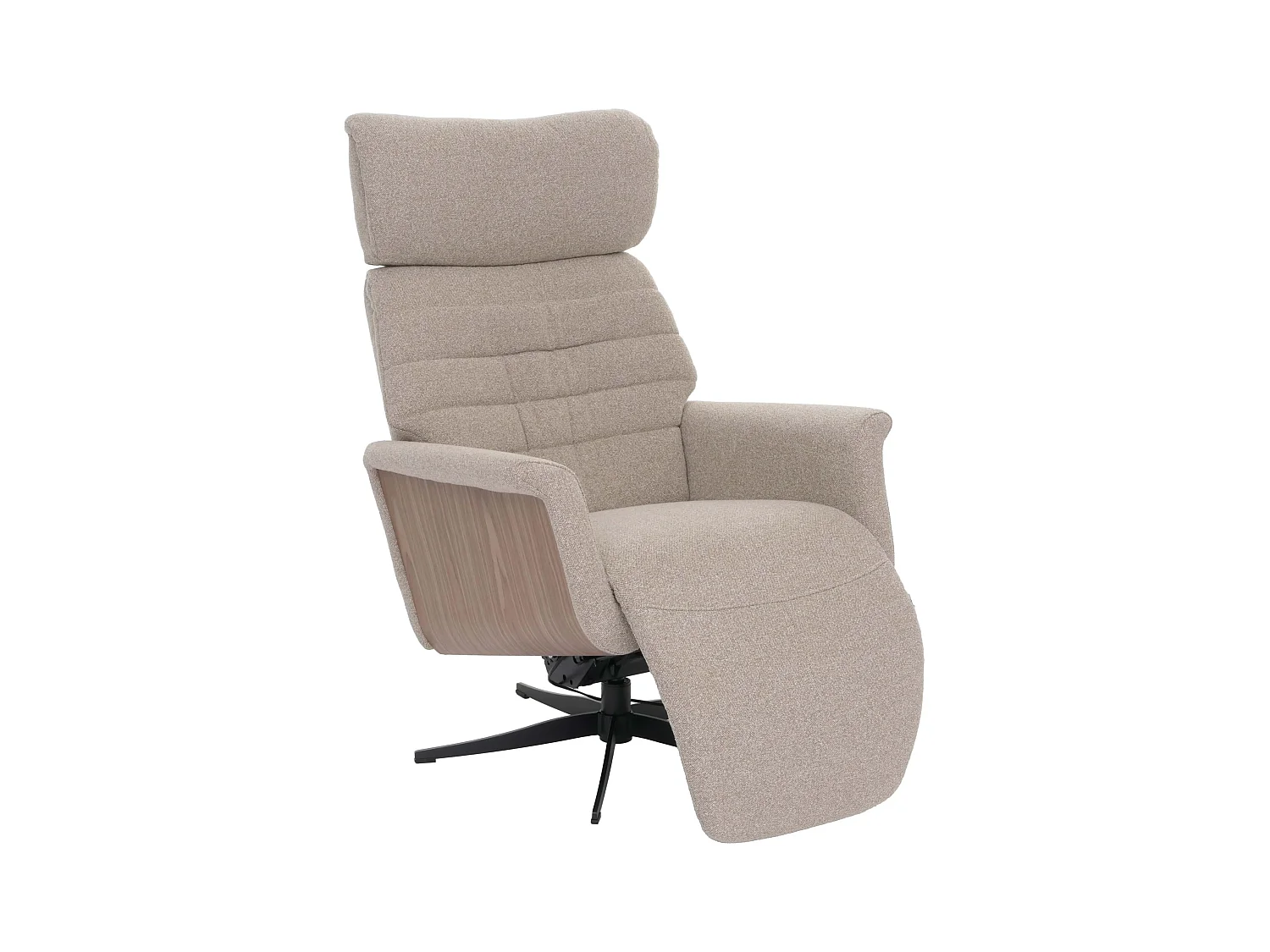 Relaxsessel MCW-N56, Stoff braun, Holz Walnuss-Optik