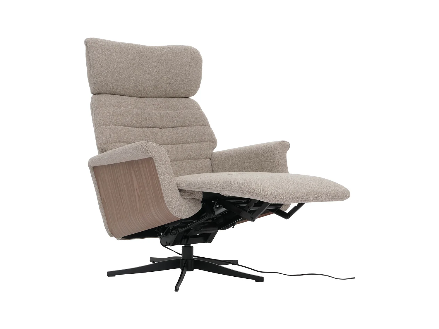 Relaxsessel MCW-N56, Stoff braun, Holz Walnuss-Optik