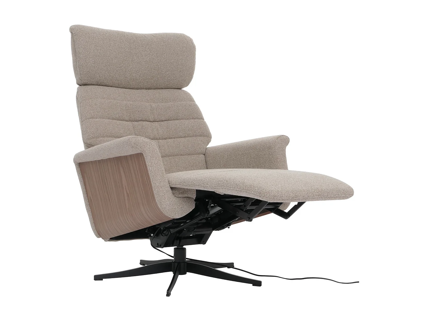 Relaxsessel MCW-N56, Stoff braun, Holz Walnuss-Optik