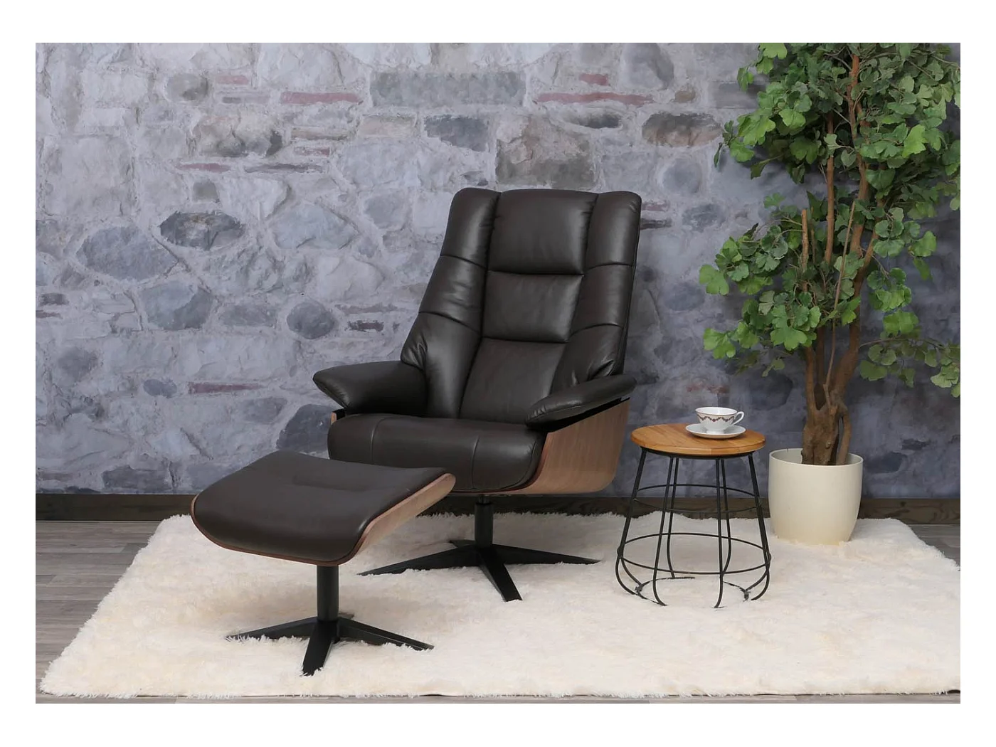 Relaxsessel + Hocker MCW-N57, Braun