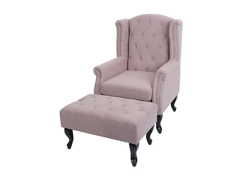 Relaxfauteuil Oxford,  lichtroze met ottoman