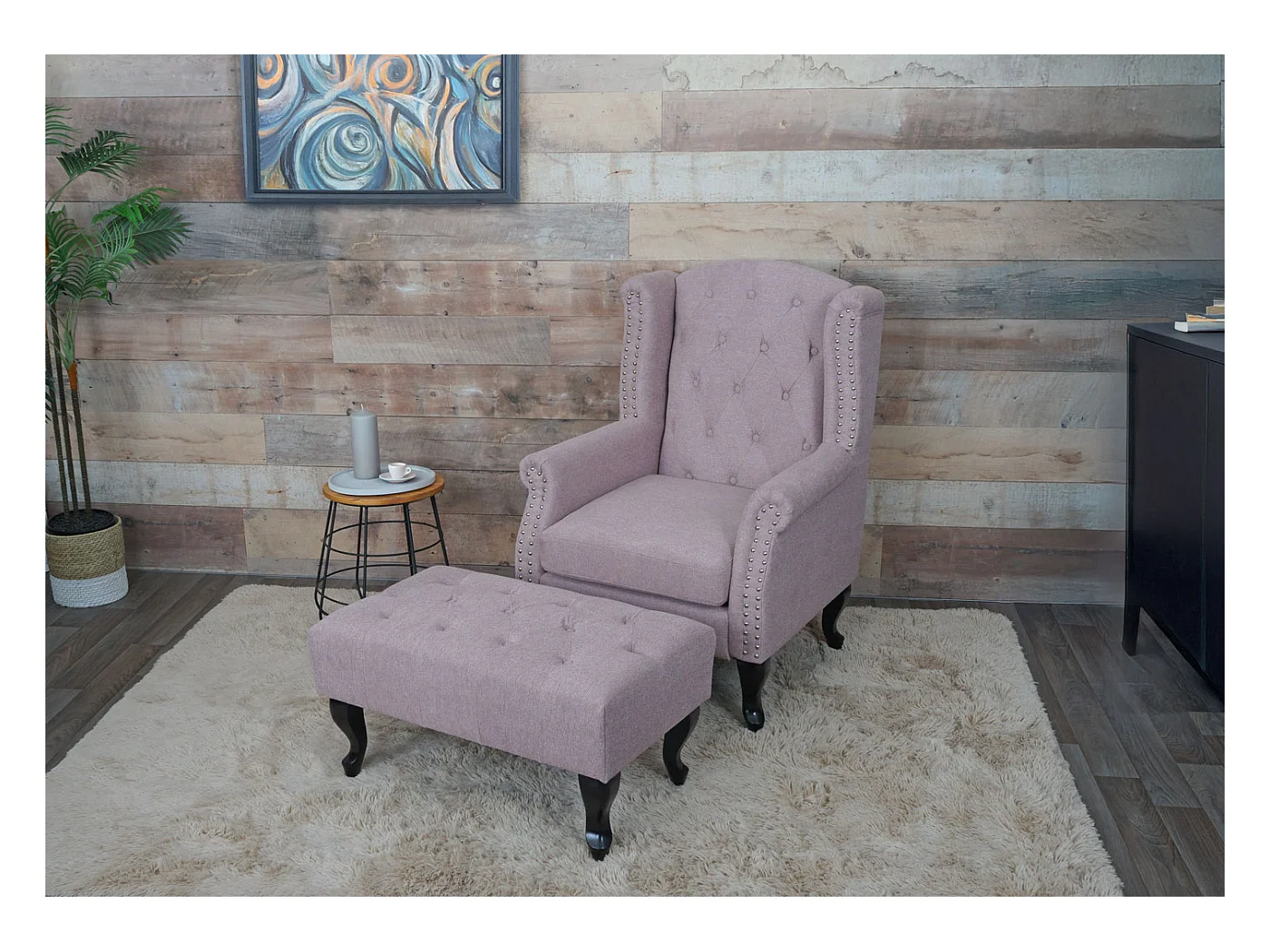 Fauteuil de relaxation Oxford,  rose clair avec ottomane