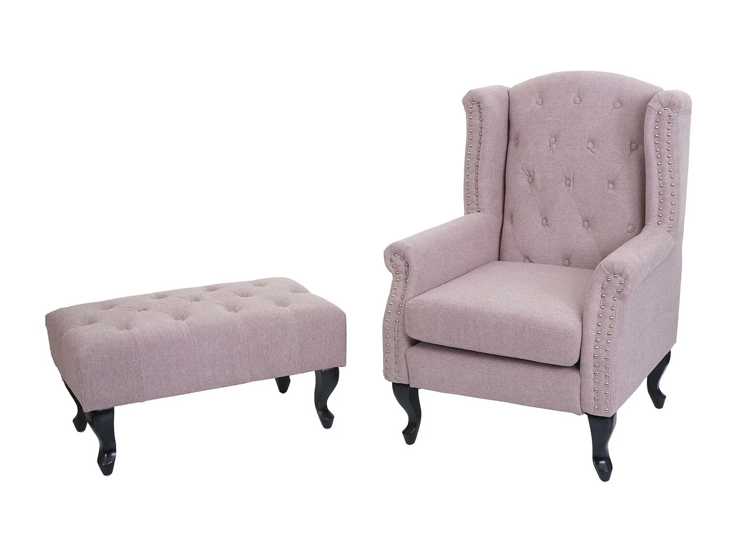 Fauteuil de relaxation Oxford,  rose clair avec ottomane