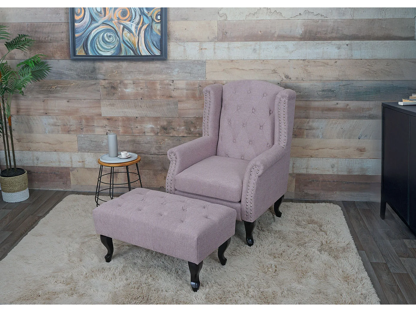 Fauteuil de relaxation Oxford,  rose clair avec ottomane