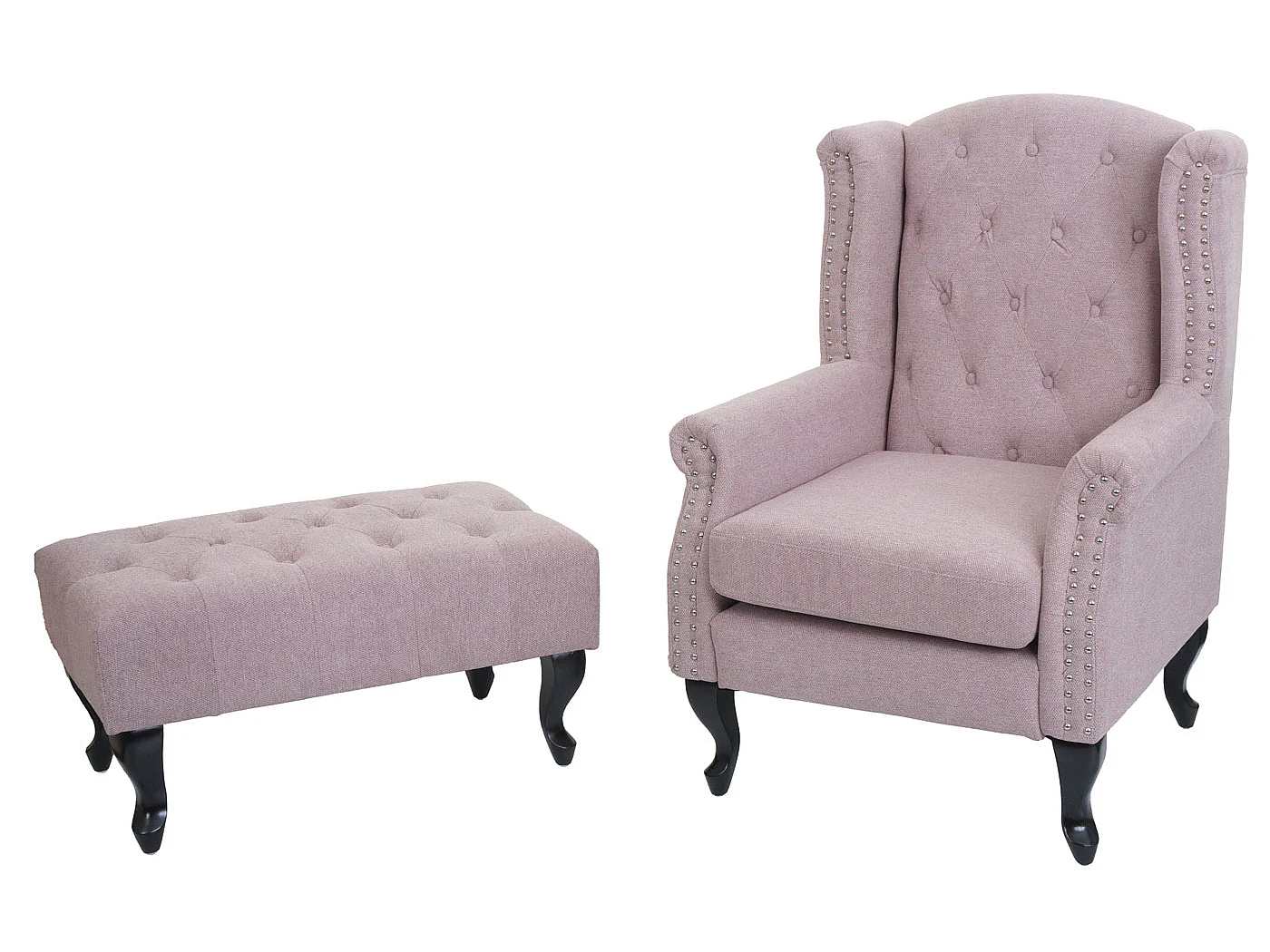 Fauteuil relax Oxford,  rose clair avec pouf