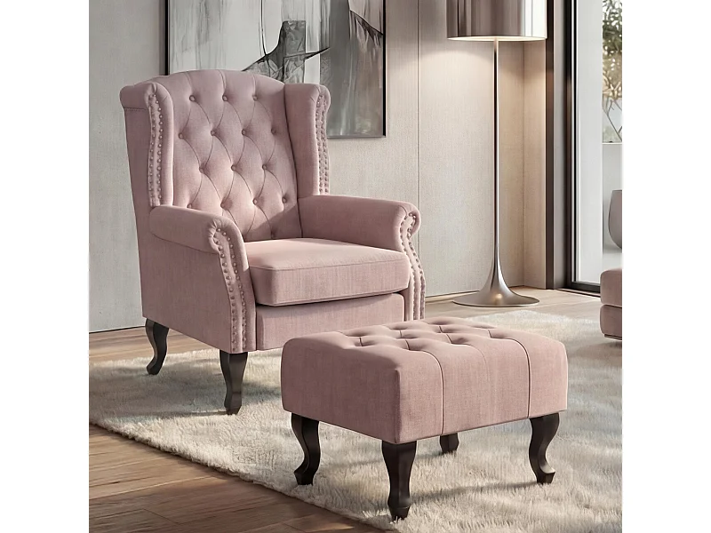 Fauteuil relax Oxford,  rose clair avec pouf
