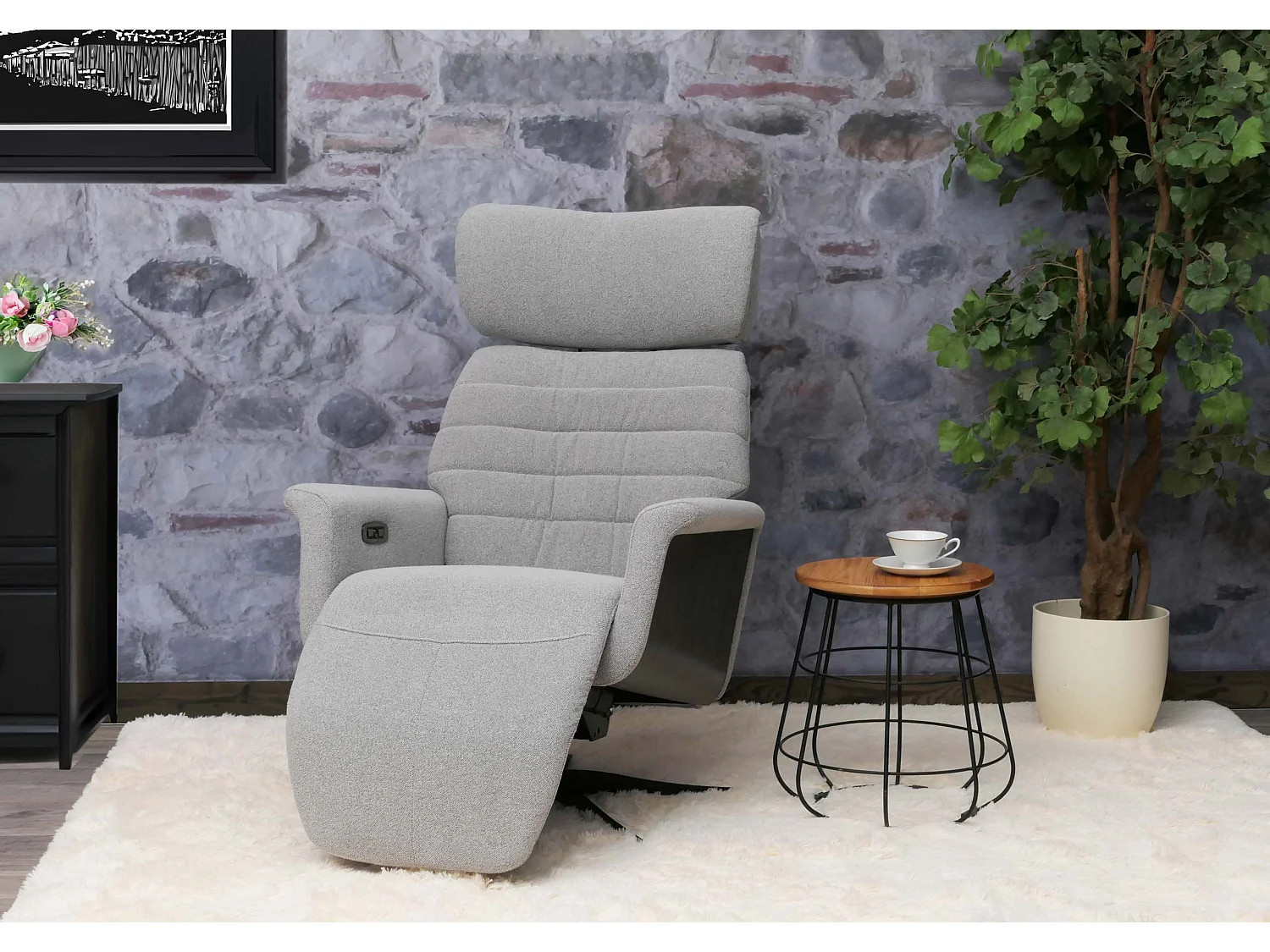 Relaxsessel MCW-N56, Stoff grau, Holz grau