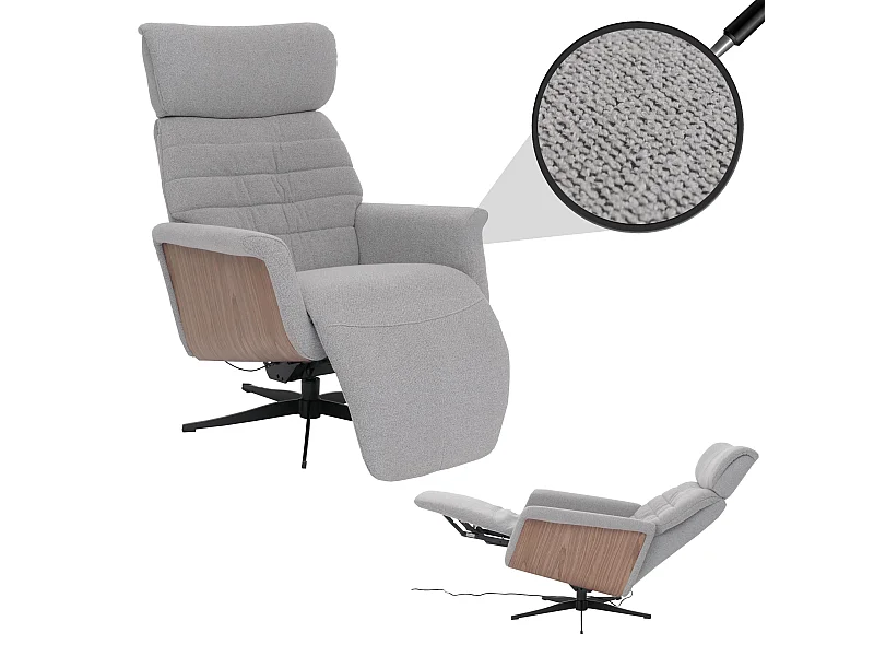 Relaxsessel MCW-N56, Stoff grau, Holz Walnuss-Optik