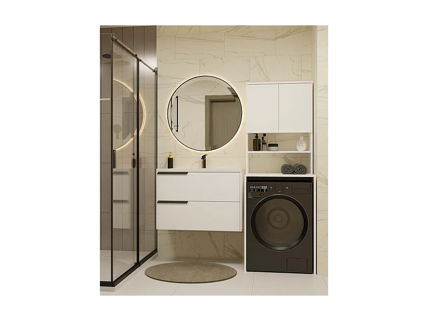 COMO - Meuble pour machine à laver - 180x64x64 - 2 portes et étagère ouverte