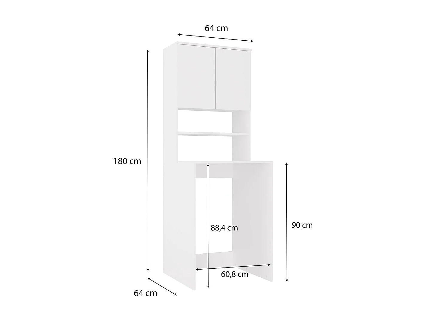 COMO - Mobile per lavatrice - 180x64x64 - 2 ante e ripiano aperto