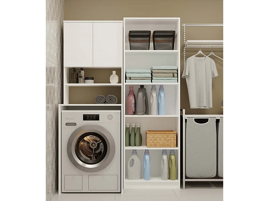 Słupek Łazienkowy Pola | Biały | 64x64x180 cm | Regał nad Pralkę