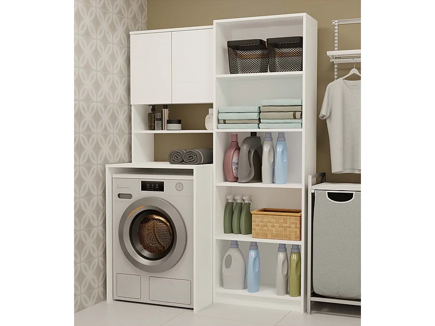 COMO - Meuble pour machine à laver - 180x64x64 - 2 portes et étagère ouverte