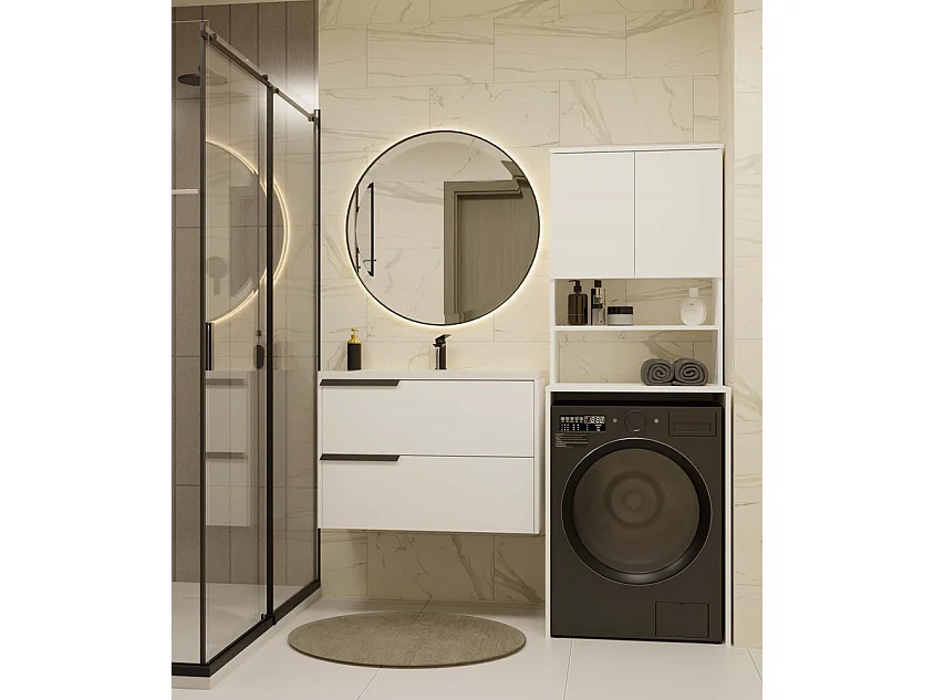 COMO - Meuble pour machine à laver - 180x64x64 - 2 portes et étagère ouverte
