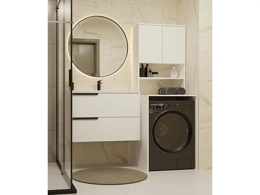 COMO - Meuble pour machine à laver - 180x64x64 - 2 portes et étagère ouverte