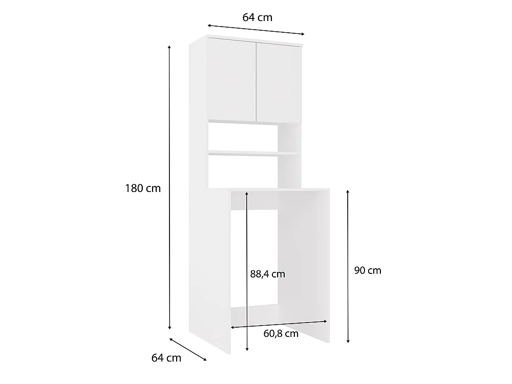 COMO - Meuble pour machine à laver - 180x64x64 - 2 portes et étagère ouverte