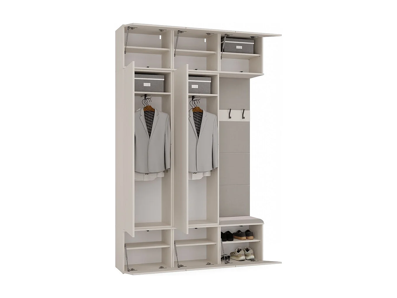 HAGA - Set per ingresso con 2 armadi + appendiabiti + panca 150x35x238 cm - beige cashmere