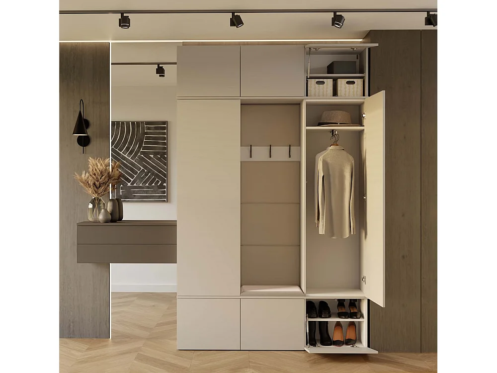HAGA - Set per ingresso con 2 armadi + appendiabiti + panca 150x35x238 cm - beige cashmere