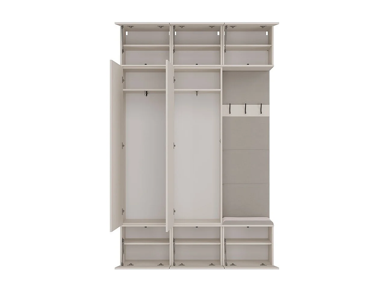 HAGA - Set per ingresso con 2 armadi + appendiabiti + panca 150x35x238 cm - beige cashmere