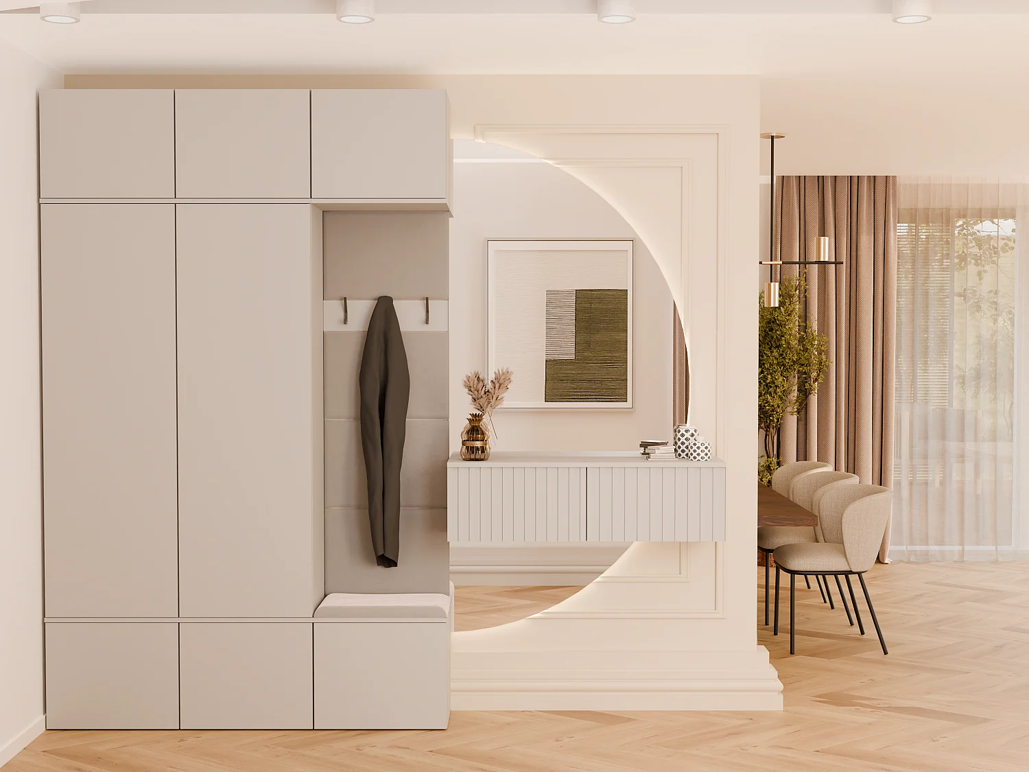 HAGA - Set per ingresso con 2 armadi + appendiabiti + panca 150x35x238 cm - beige cashmere