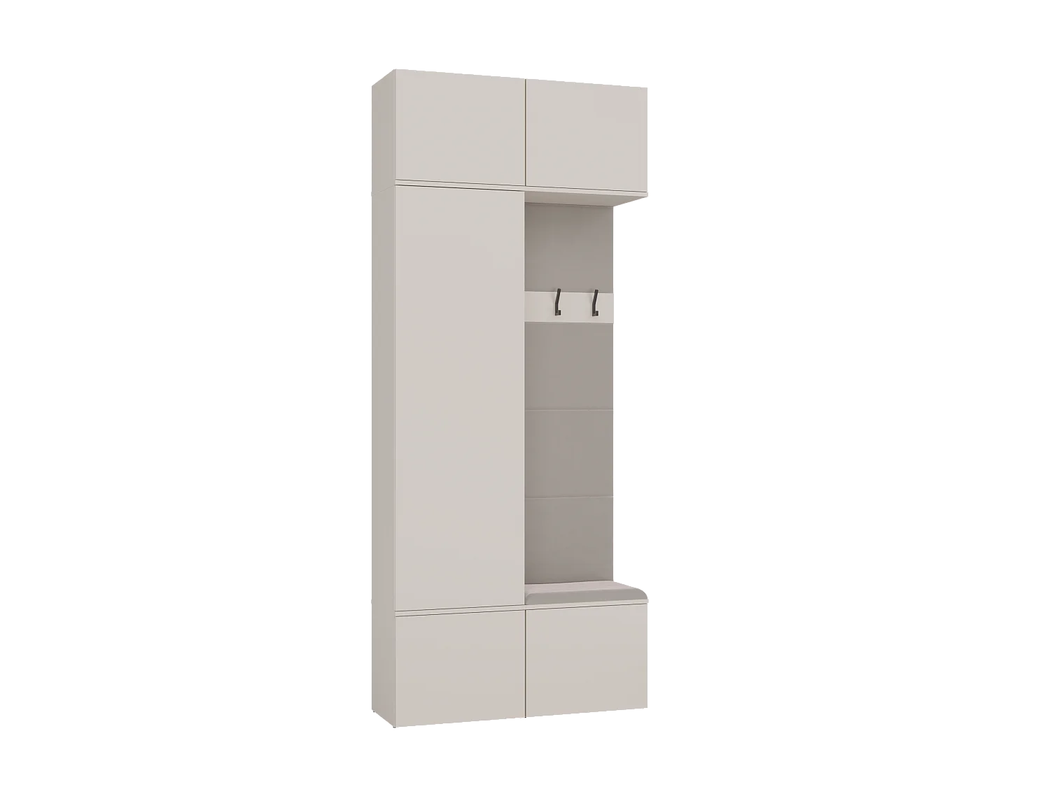 HAGA - Appendiabiti a 3 ganci e armadio - Guardaroba da ingresso con seduta 238x100x35 cm - Beige cashmere