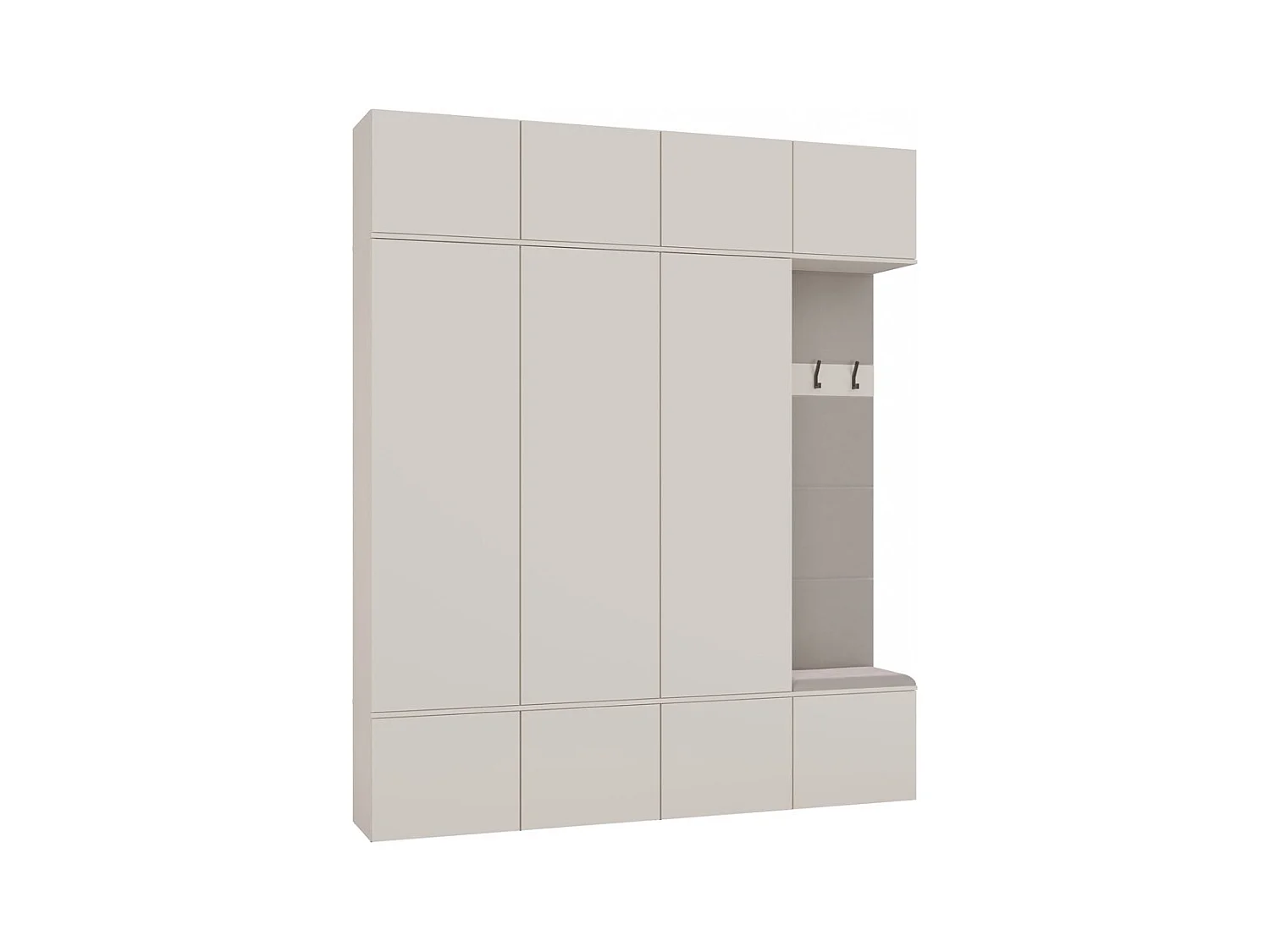 HAGA – Flureinsatz mit 3 Schränken + Garderobe + Bank 200 x 35 x 238 cm – Kaschmirbeige