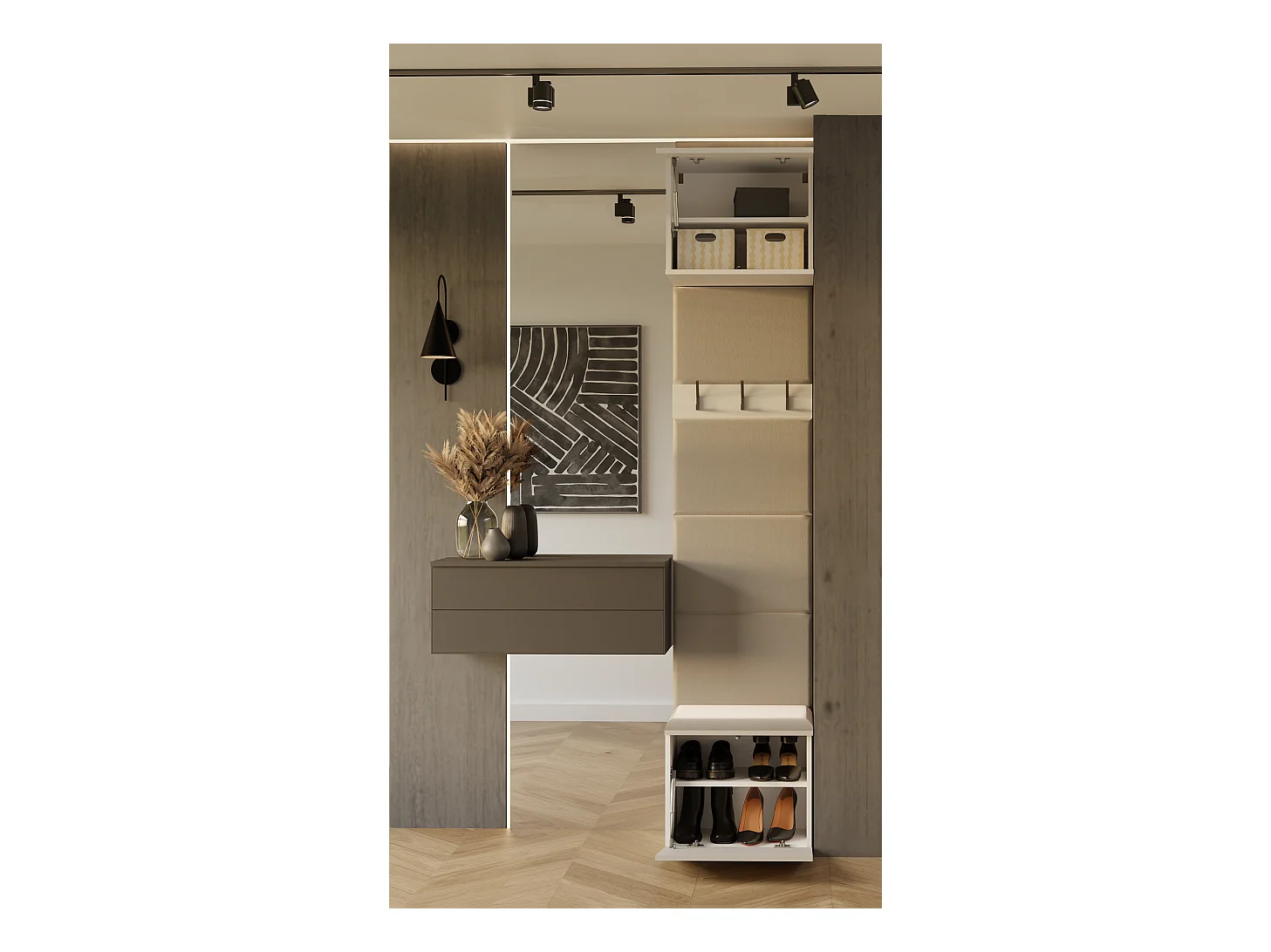 HAGA - Perchero con 3 ganchos - Guardarropa de entrada con asiento 238 x 50 x 35 cm - Beige cachemira