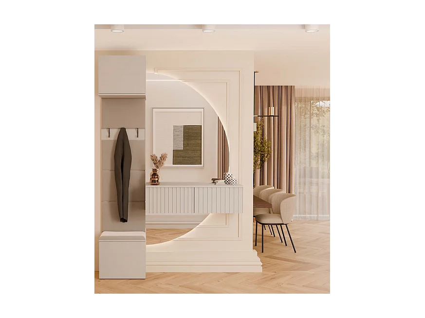 HAGA - Perchero con 3 ganchos - Guardarropa de entrada con asiento 238 x 50 x 35 cm - Beige cachemira