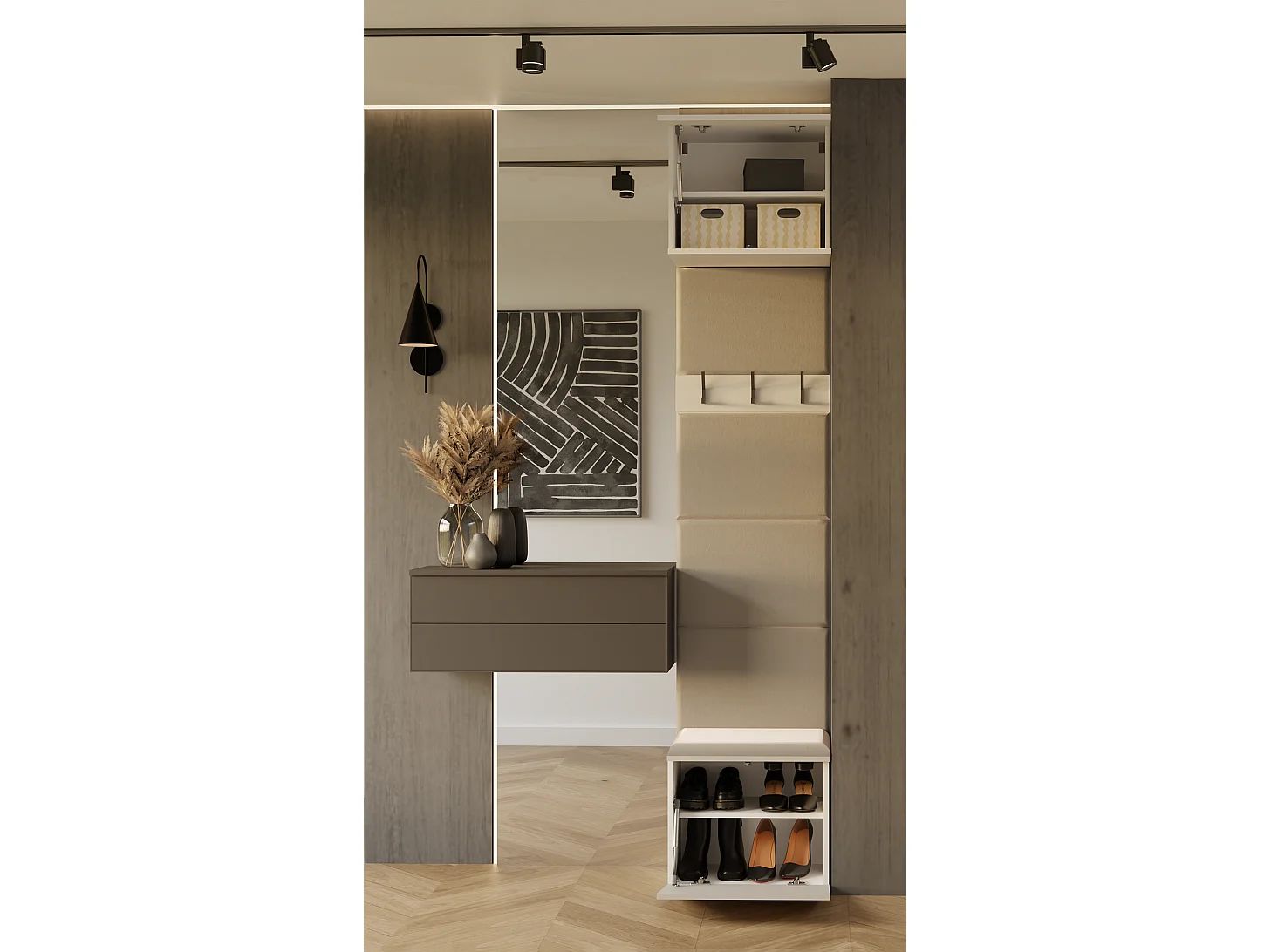 HAGA - Porte-manteau 3 crochets - Vestiaire d'entrée avec siège 238x50x35 cm - Beige cachemire