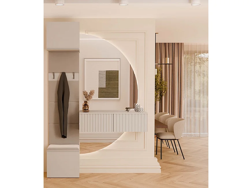 HAGA – Garderobe mit 3 Haken – Garderobe für den Eingangsbereich mit Sitzfläche 238 x 50 x 35 cm – Kaschmirbeige