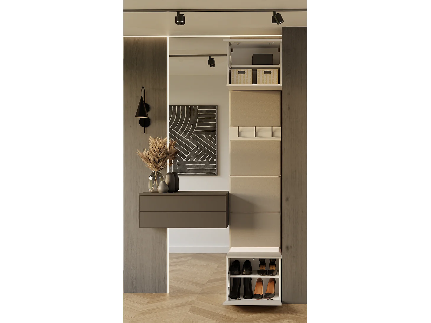 HAGA – Garderobe mit 3 Haken – Garderobe für den Eingangsbereich mit Sitzfläche 238 x 50 x 35 cm – Kaschmirbeige