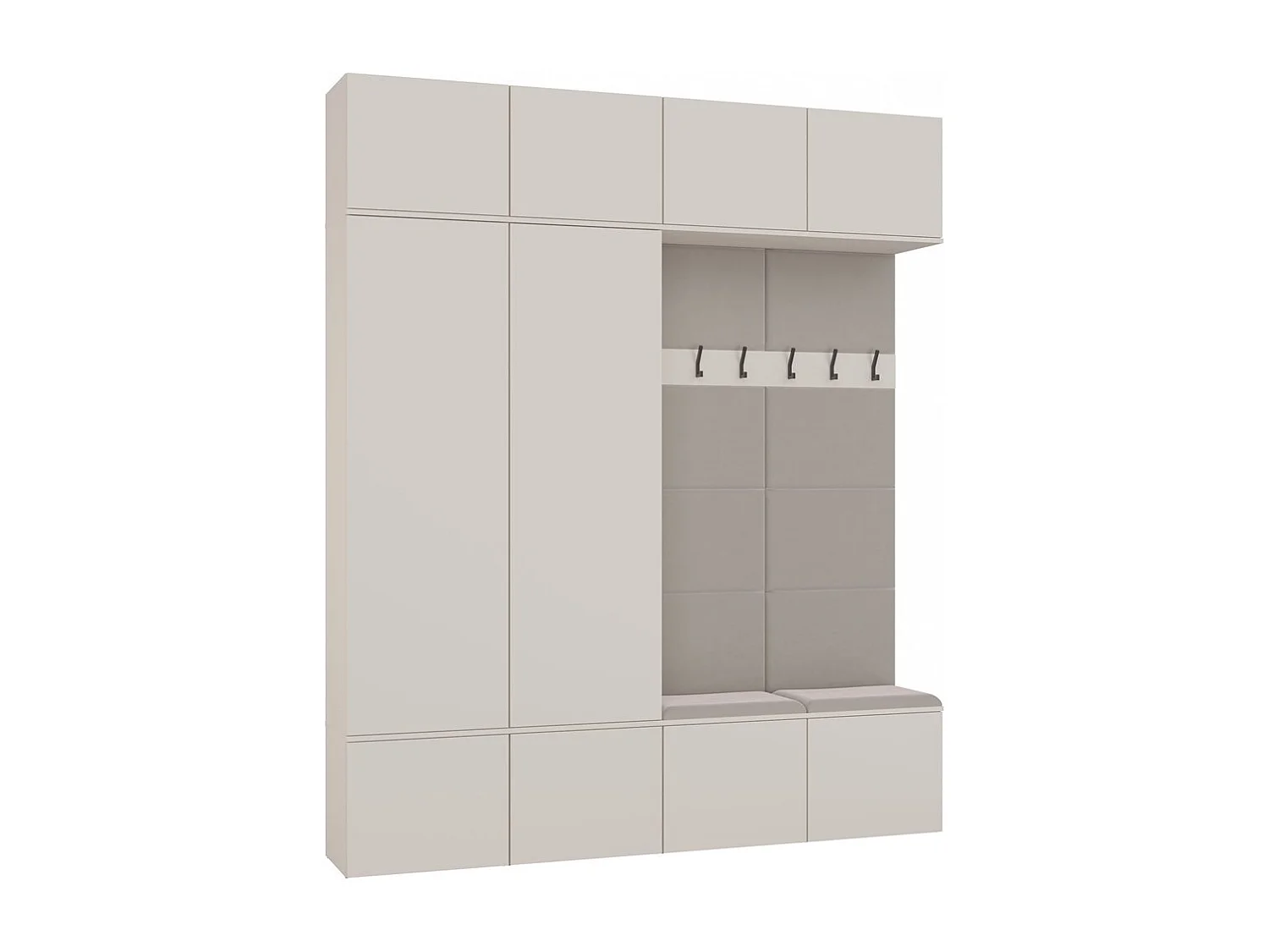 HAGA – Flureinsatz mit 2 Schränken + 2 Garderoben mit 6 Haken + Bank 200 x 35 x 238 cm – Kaschmirbeige