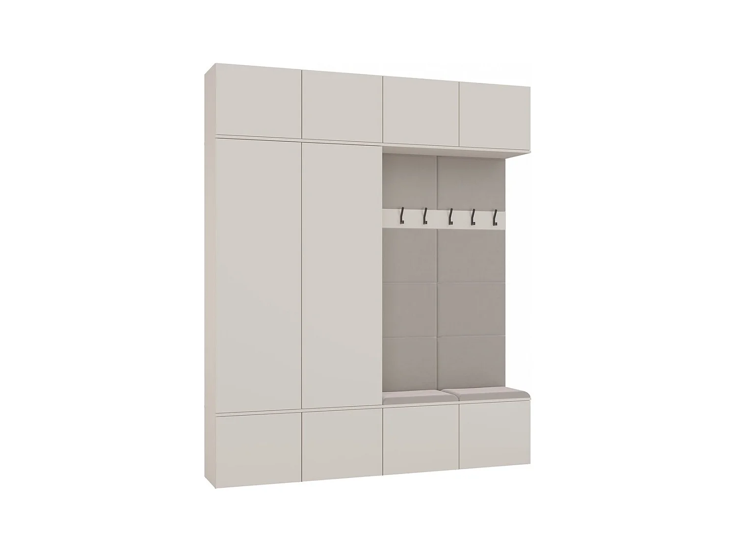 HAGA – Flureinsatz mit 2 Schränken + 2 Garderoben mit 6 Haken + Bank 200 x 35 x 238 cm – Kaschmirbeige