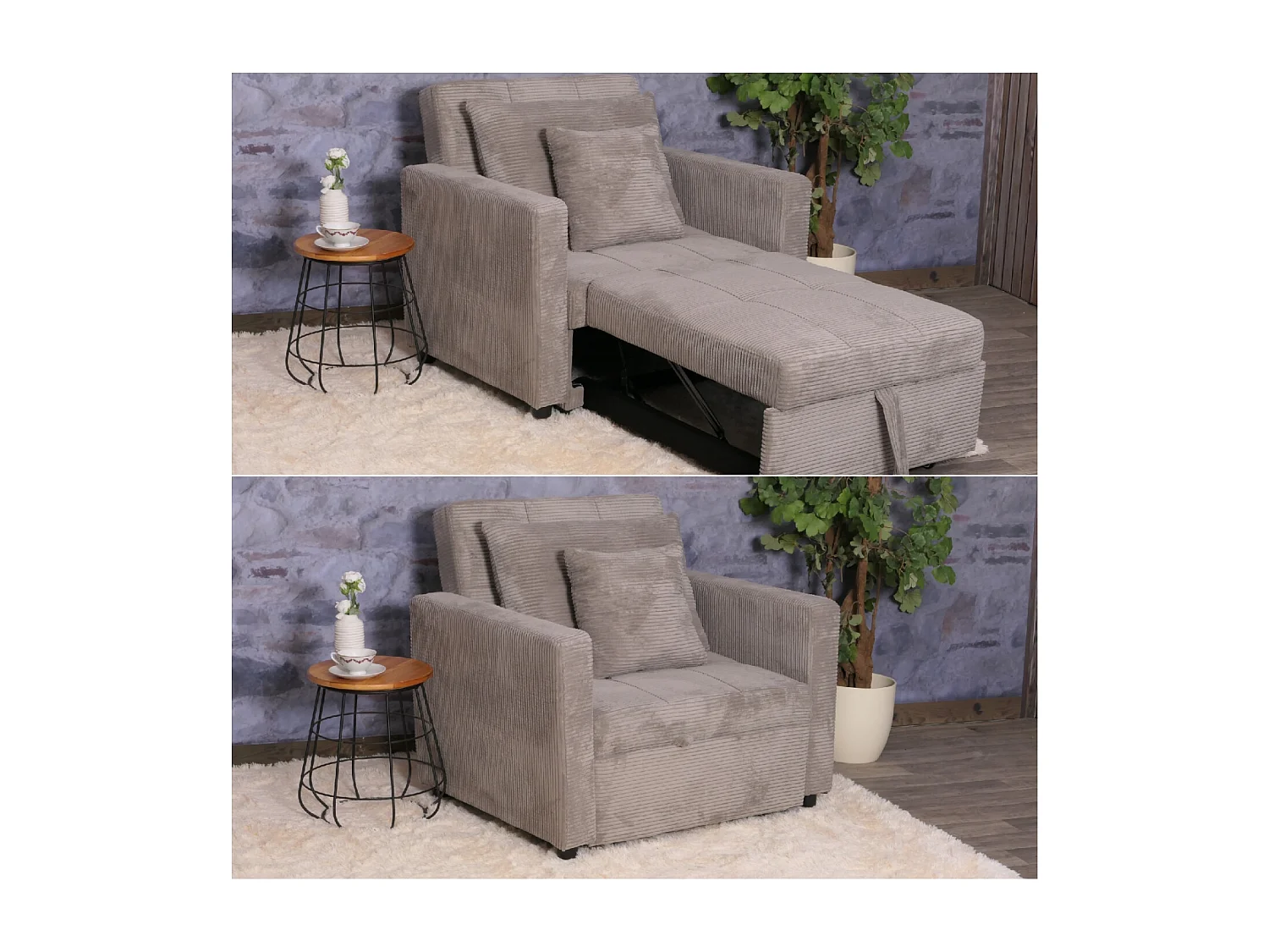 Poltrona letto MCW-L90, sofà letto pieghevole reclinabile, 200x100cm stoffa/tessuto velluto a coste ~ grigio chiaro