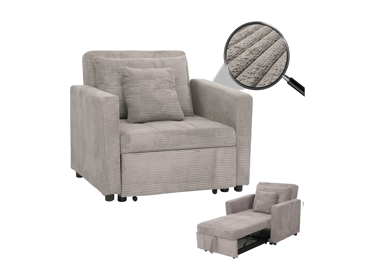 Fotel rozkładany MCW-L90,  jasnoszary