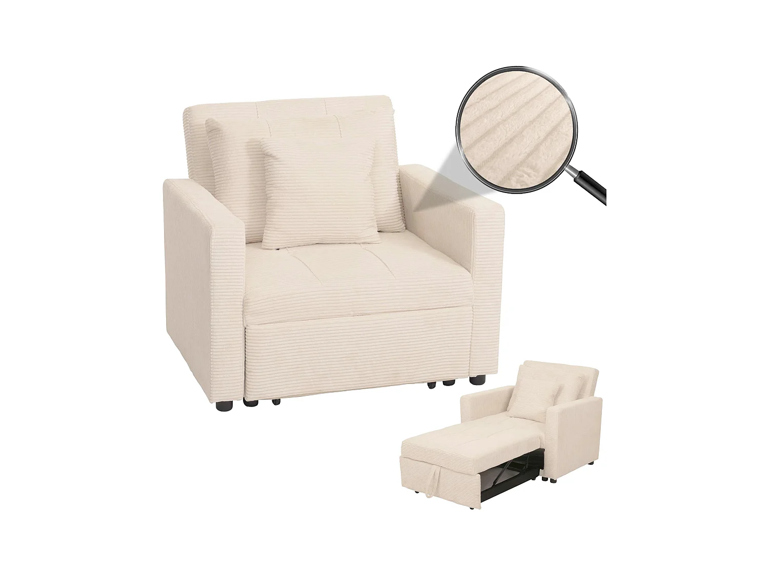 Schlafsessel MCW-L90, Creme-weiß