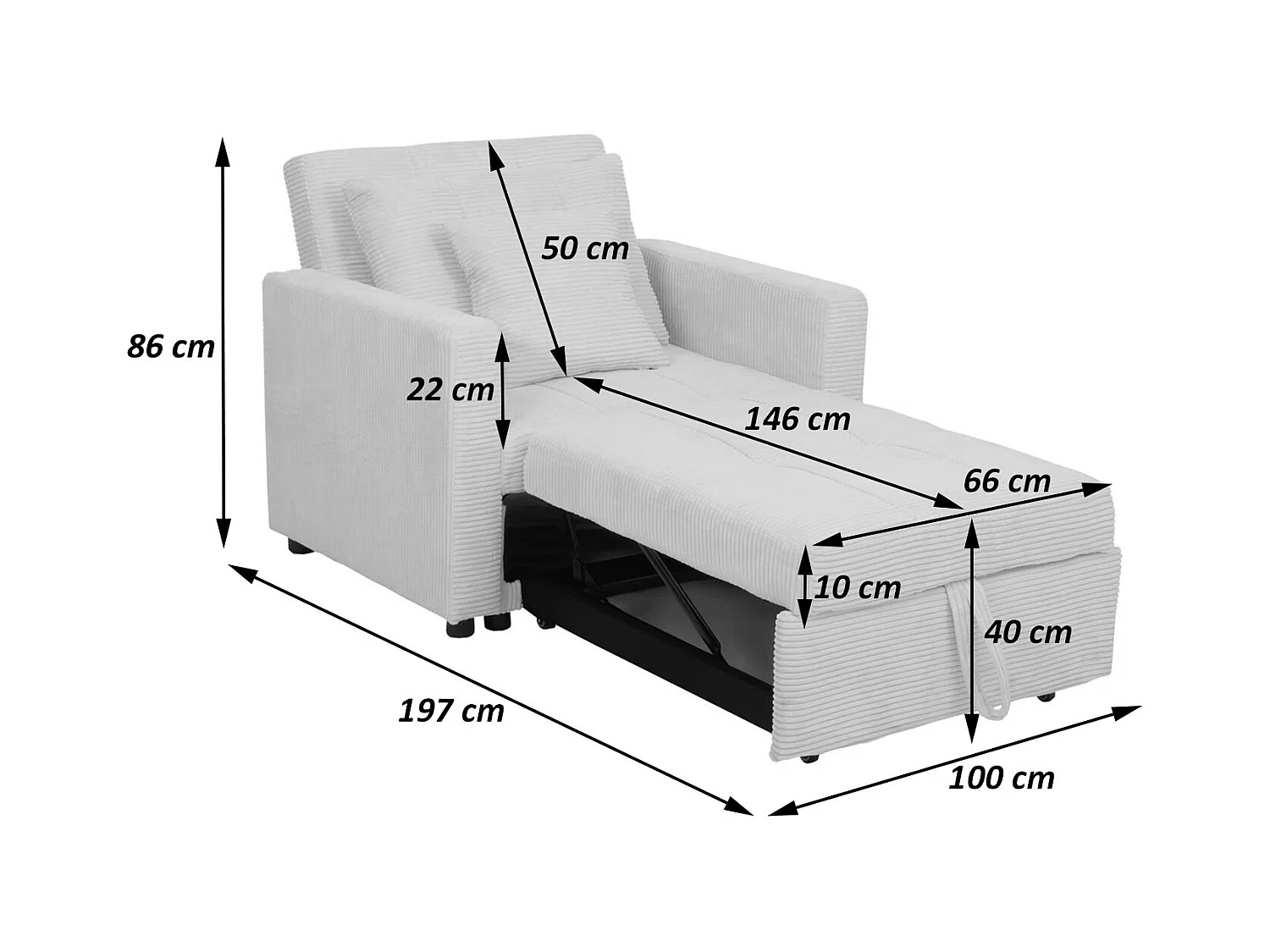 Schlafsessel MCW-L90, Creme-weiß