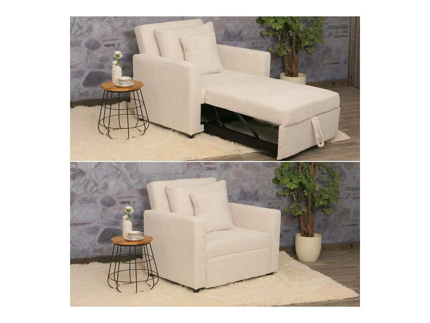 Schlafsessel MCW-L90, Creme-weiß