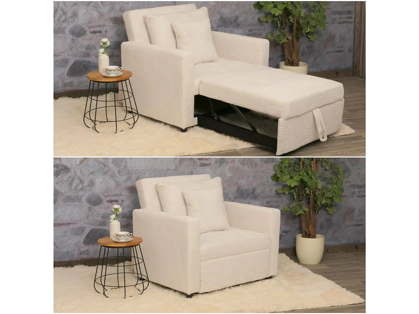 Fotel rozkładany MCW-L90,  kremowo-biały