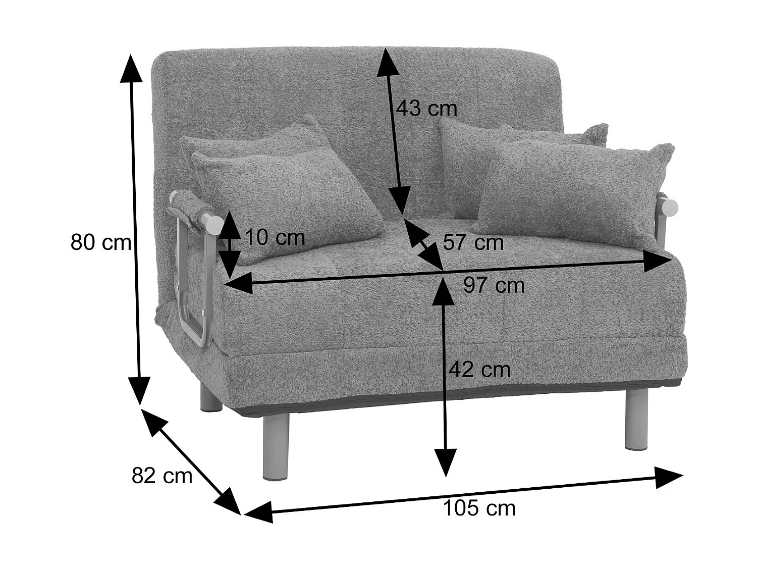 Poltrona letto MCW-K29, pieghevole Divano letto, superficie riposo 190x100cm, tessuto a coste (330 g/m²) ~ avorio bianco