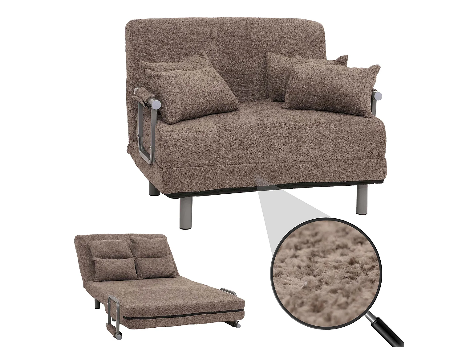 Poltrona letto MCW-K29, pieghevole Divano letto, superficie riposo 190x100cm, tessuto bouclé (500g/m²) ~ marrone chiaro