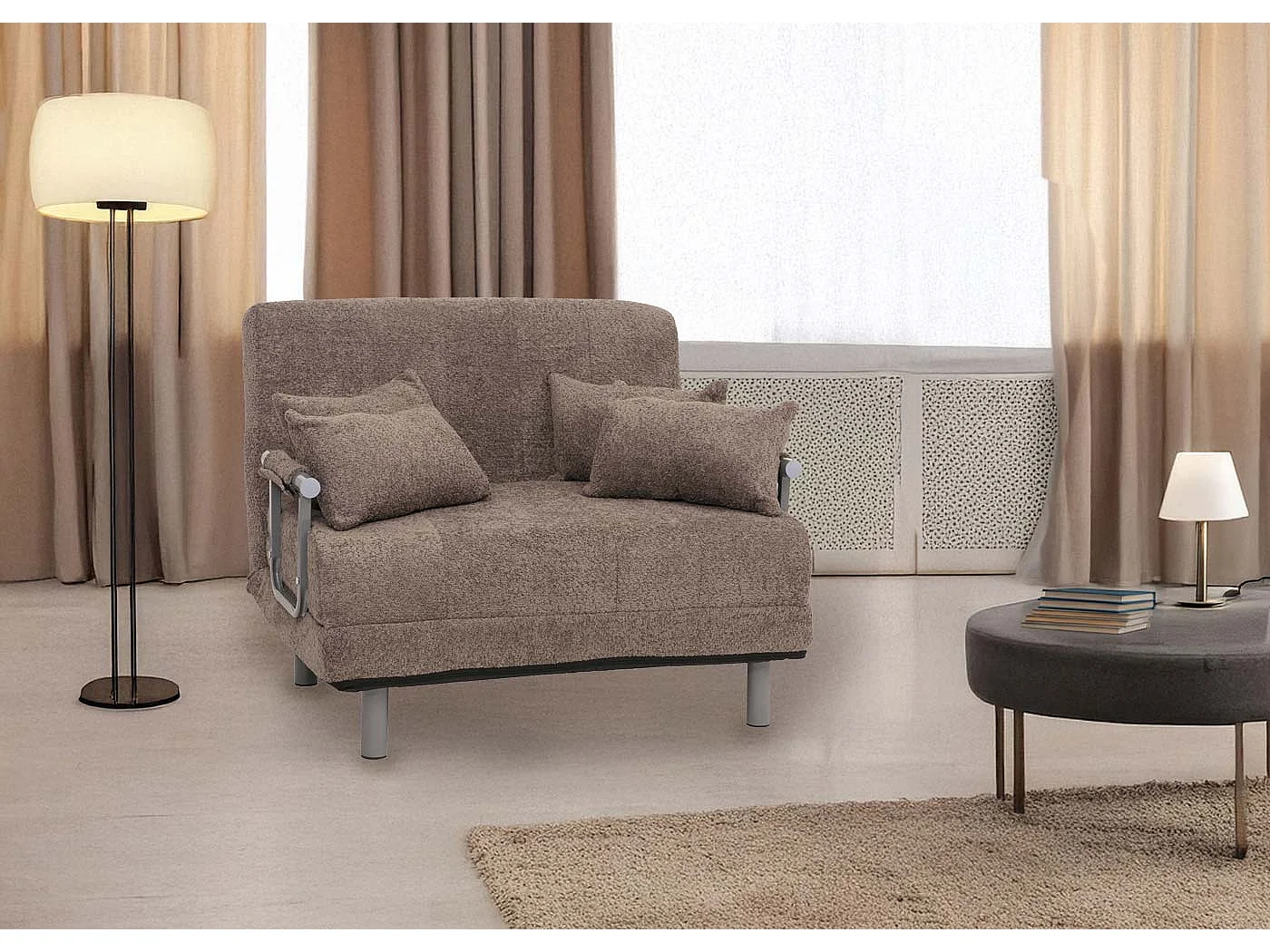 Poltrona letto MCW-K29, pieghevole Divano letto, superficie riposo 190x100cm, tessuto bouclé (500g/m²) ~ marrone chiaro